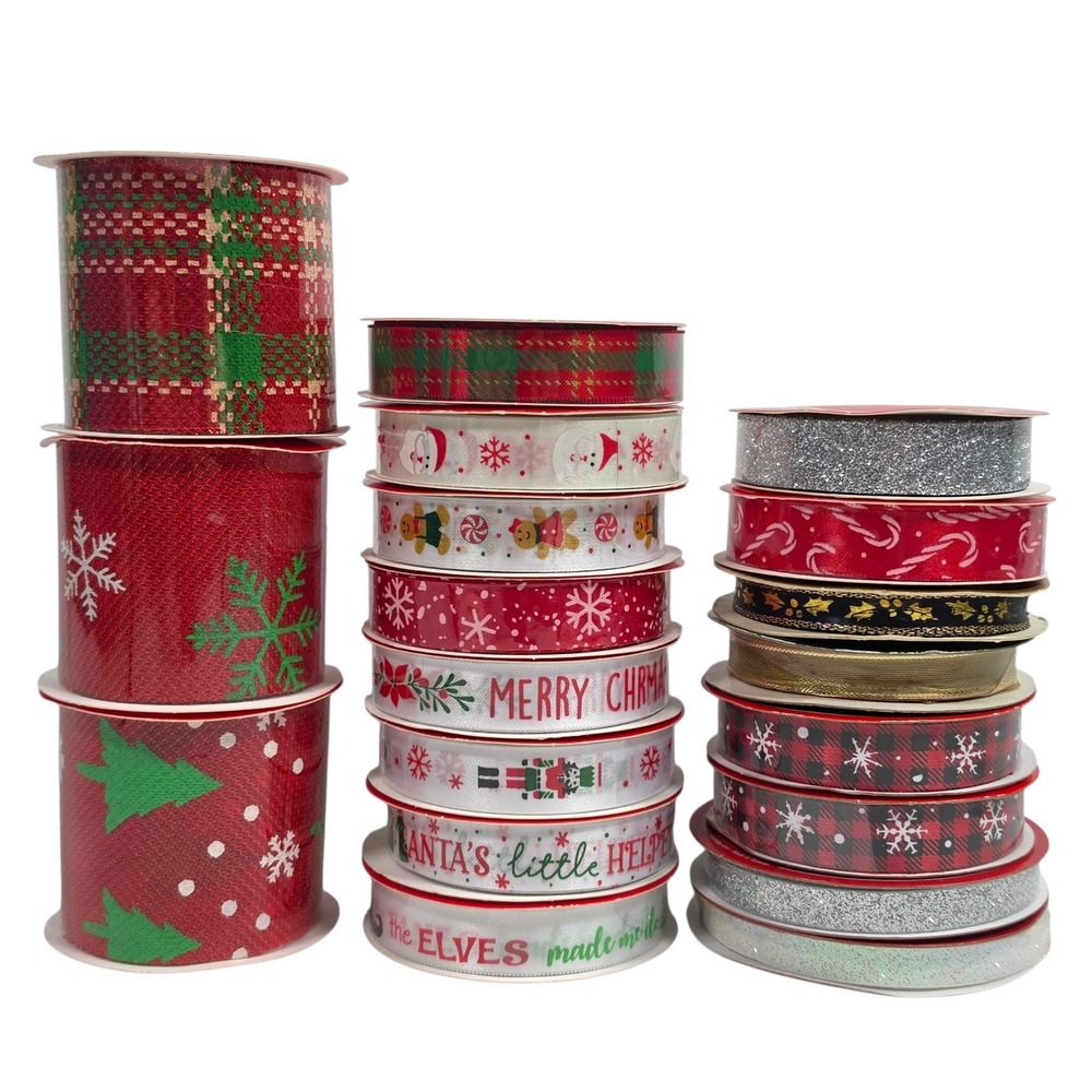 Christmas Unwired Ribbon Lot 19 Spools 88 Yds Holiday Gift Wrap Crafts Scrapbook